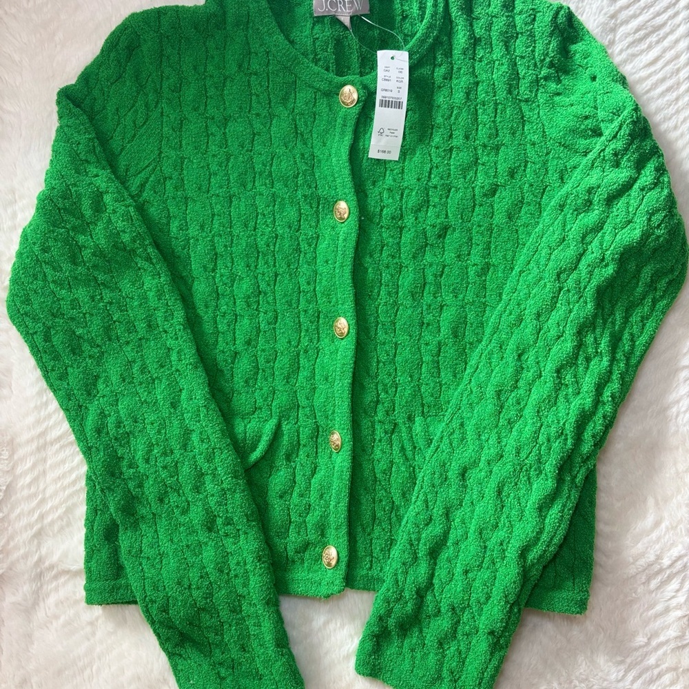 J. Crew Vibrant Green Cable Knit Cardigan